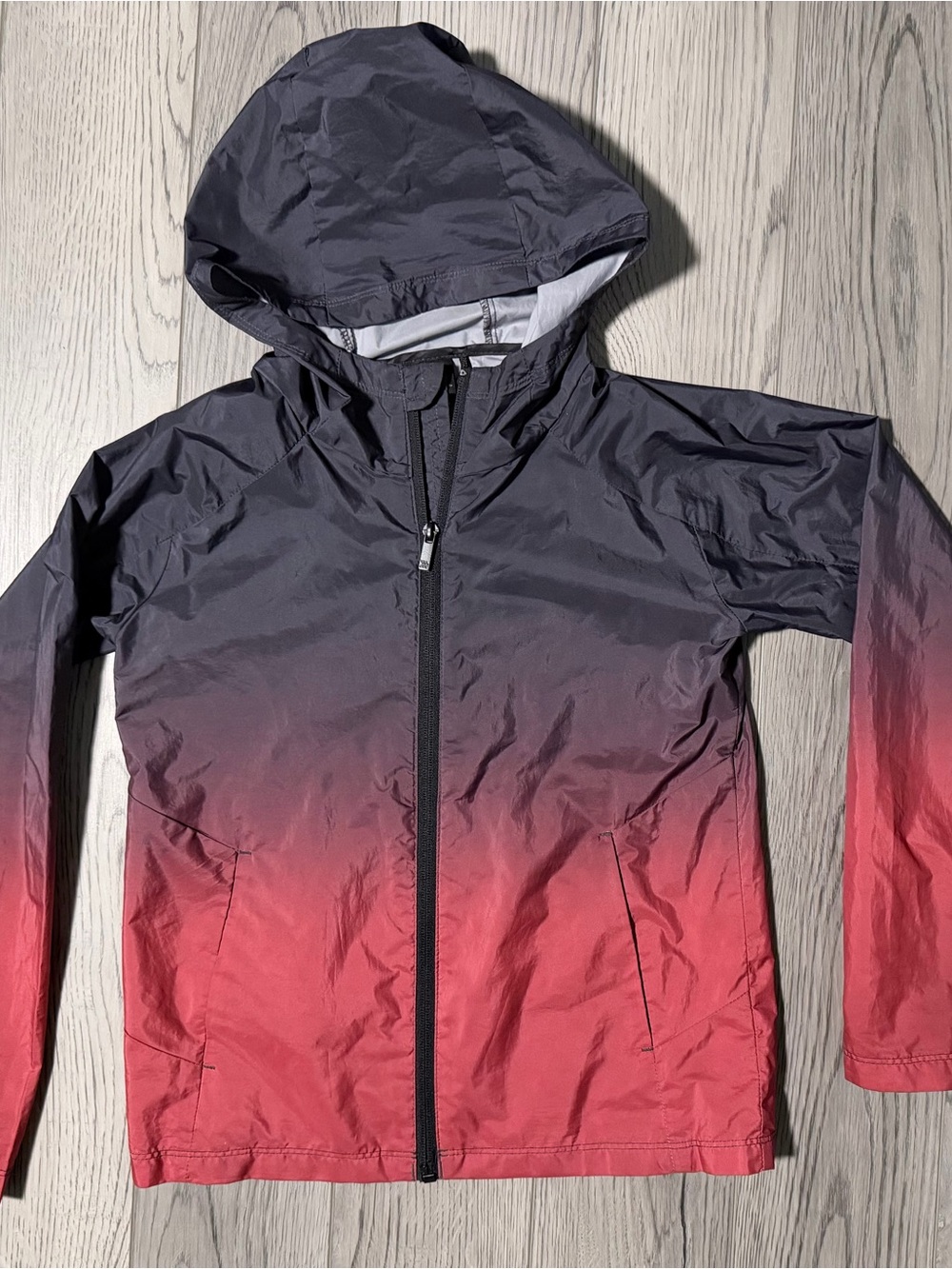 All in Motion Black/Red Ombré Woven Kids Jacket with Hood. Boys size 8/10